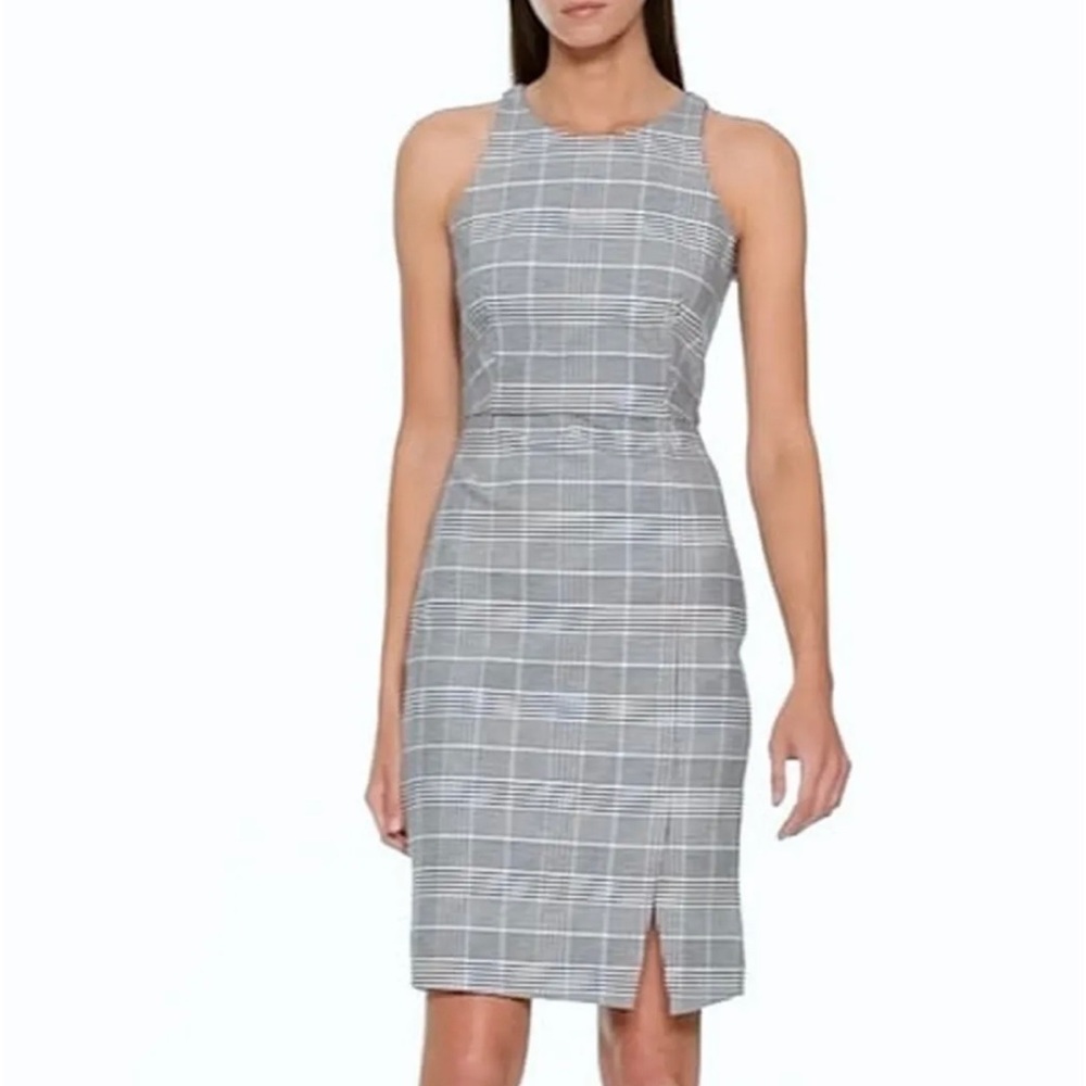 Banana Republic Plaid Bi-Stretch Racer Neck Sheath Dress Size 10